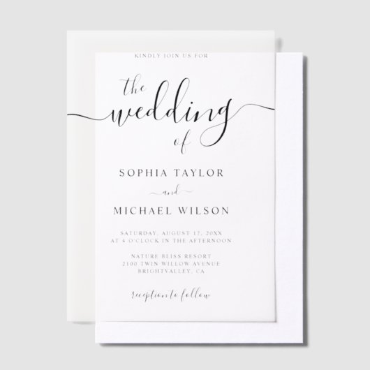 書エレガントモダン書ブラック&ホワイト結婚ズ ベラム紙招待状 (オフセット)