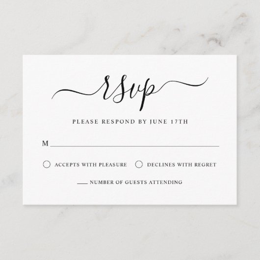 書エレガントモダン書ブラック&ホワイト結婚ズ 出欠カード (正面)