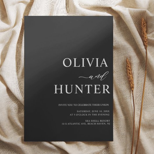 書エレガントモダン書ブラッ結婚ク 招待状