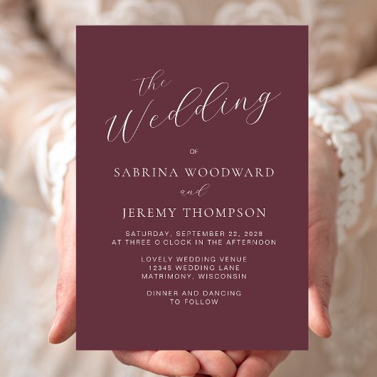 書エレガントモダン書ブルグンディ結婚ズ 招待状