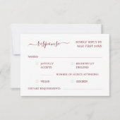 書エレガントモダン書ブルゴーニュ結婚レッド 出欠カード (正面)