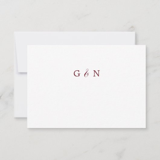 書エレガントモダン書ブルゴーニュ結婚レッド 出欠カード (裏面)