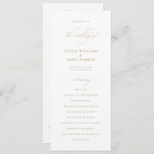 書エレガントモダン書ホワイト結婚式 プログラム (正面/裏面)