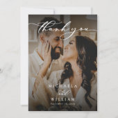 書エレガントモダン書2写真結婚の サンキューカード (正面)