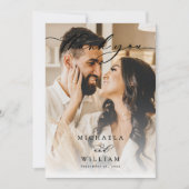 書エレガントモダン書2写真結婚の サンキューカード (正面)