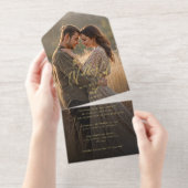 書エレガントモダン跡の写真結婚の オールインワン招待状 (切り取り部)