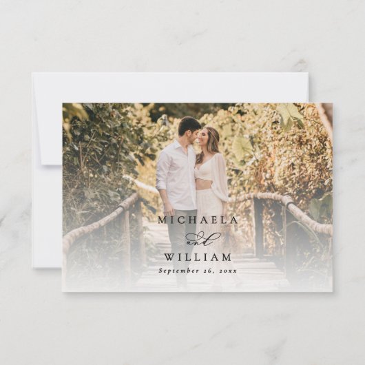 書エレガントモダン跡の写真結婚の 出欠カード (裏面)