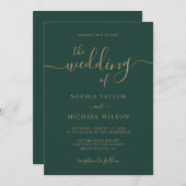 書エレガントモダン道エメラルド&金ゴールド結婚ズ 招待状 (正面/裏面)
