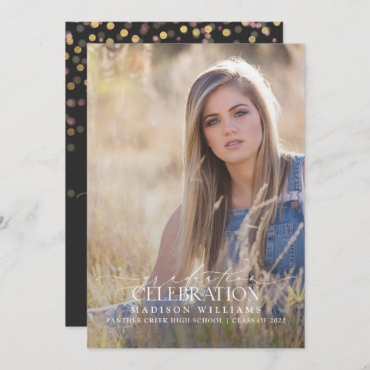 書エレガントモダン道写真卒業 招待状 (正面/裏面)