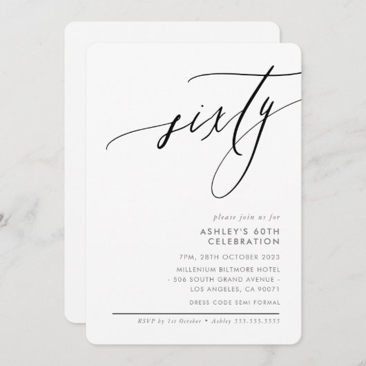 書エレガントモダン60番目のパーティー空白の 招待状 (正面/裏面)