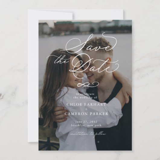 書エレガント伝統的の結婚写真 セーブザデート (正面)