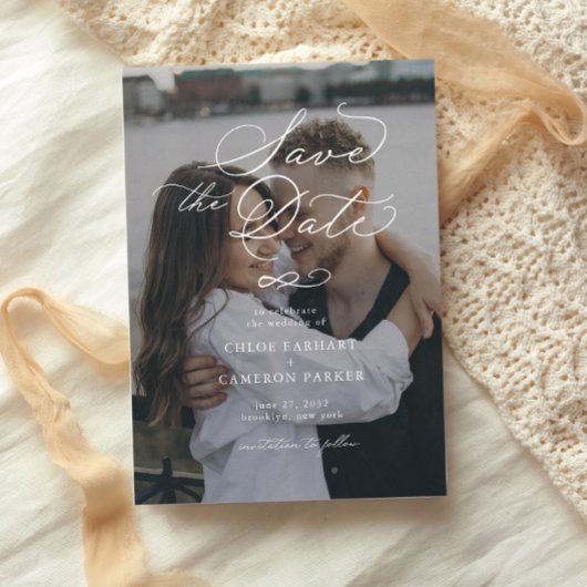 書エレガント伝統的の結婚写真 セーブザデート