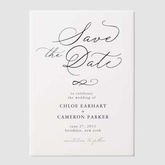 書エレガント伝統的字の結婚文字 ベラム紙招待状 (正面)