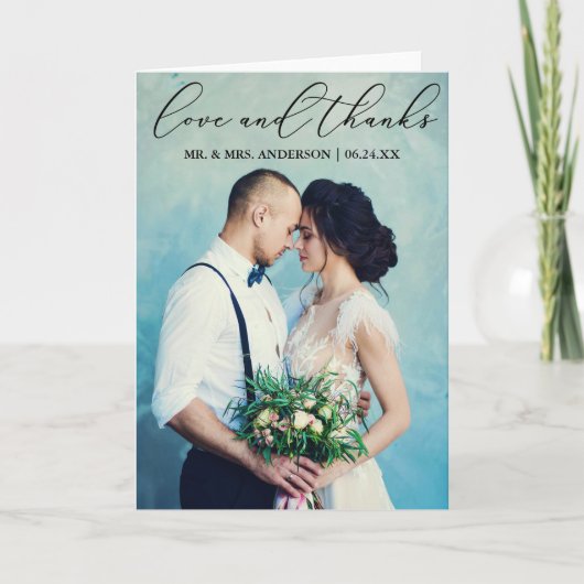 書エレガント好き感謝してい写真折り サンキューカード (正面)