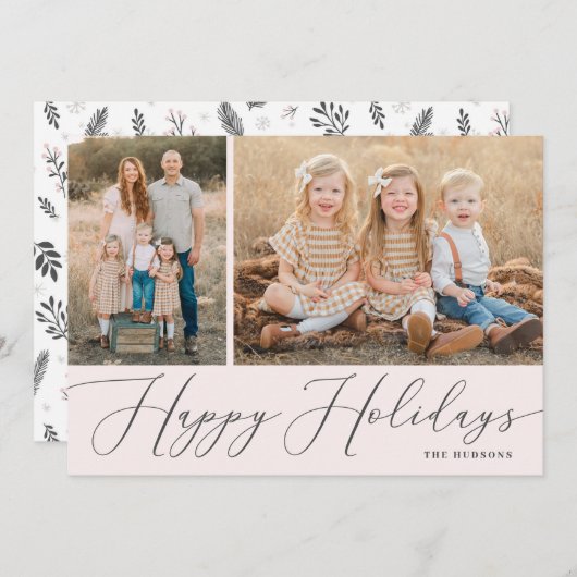 書エレガント字シンプル2フォトホリデー シーズンカード (正面/裏面)