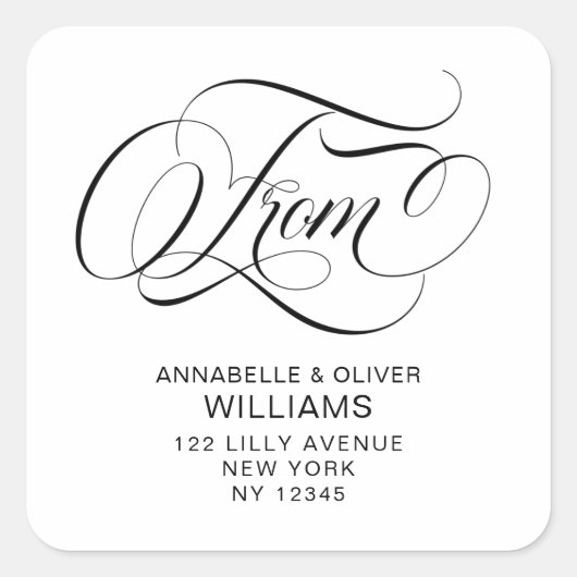 書エレガント字スクリプト差出人住所ラベル スクエアシール (正面)