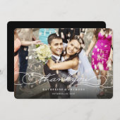 書エレガント字スタイリッシュ写真結婚の サンキューカード (正面/裏面)