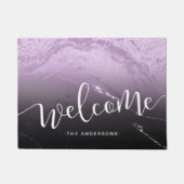 書エレガント字用黒大理石と紫のウェルカム ドアマット (正面)