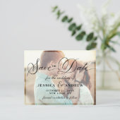 書エレガント式結婚式の日付を保存2 PHOTO ポストカード (スタンド正面)