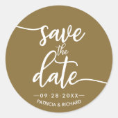 書エレガント式結婚式の日付を保存 ラウンドシール (正面)
