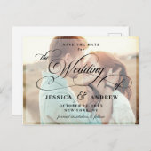 書エレガント式結婚式の日付を保存PHOTO ポストカード (正面/裏面)