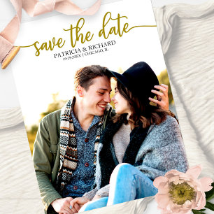 書エレガント式結婚式の日付写真を保存 ポストカード