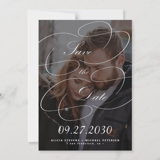 書エレガント救跡の写結婚真の日付 マグネット招待状 (正面)