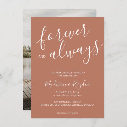 書エレガント文字テラコッタ結婚ズ 招待状 (正面/裏面)