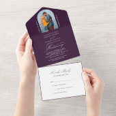 書エレガント書パープルフォトRSVP結婚's オールインワン招待状 (貼ってはがせる)