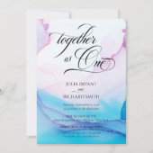 書エレガント書ピンク青の水の色が入モダンる 招待状 (正面)