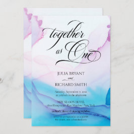 書エレガント書ピンク青の水の色が入モダンる 招待状