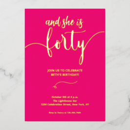 書エレガント書ピンク40誕生日カード招待状 箔招待状