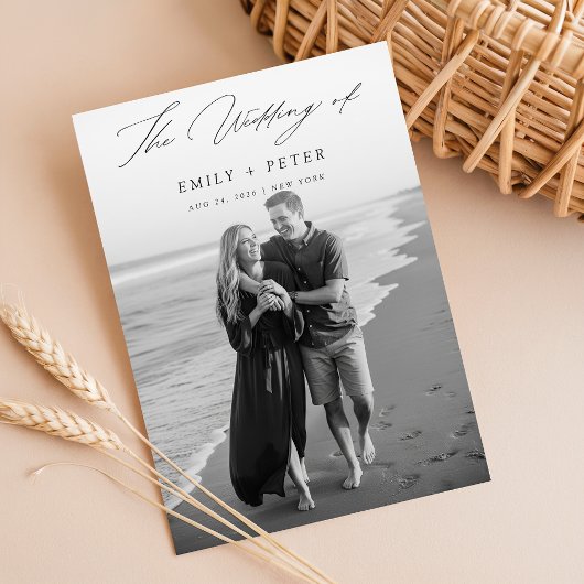 書エレガント書モダン写真結婚の 招待状