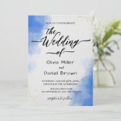 書エレガント書モダン青い水色結婚の 招待状 (スタンド正面)