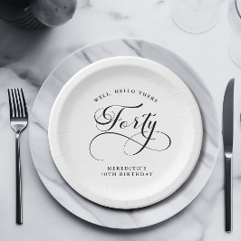 書エレガント渦巻形の書40歳の誕生日パーティー ペーパープレート