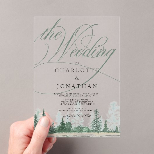 書エレガント素朴林結婚の アクリル招待状 (インサイチュ (ポータブル))