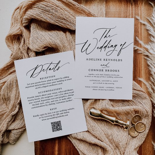 書エレガント結婚モダンのQRコード 招待状