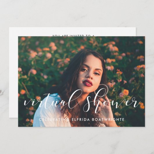 書エレガント跡の仮想ブライダルシャワー写真 招待状 (正面/裏面)