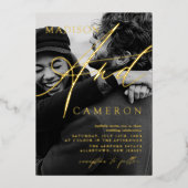 書エレガント跡の写真の結婚金ゴールド 箔招待状 (正面)