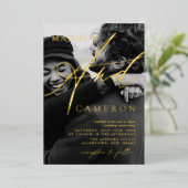 書エレガント跡の写真の結婚金ゴールド 箔招待状 (立ち正面)