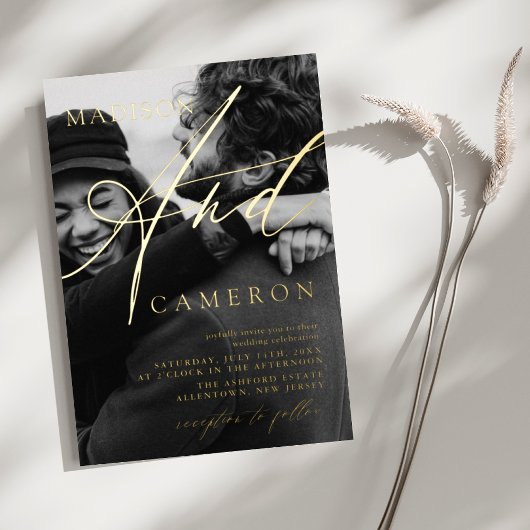 書エレガント跡の写真の結婚金ゴールド 箔招待状
