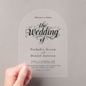 書エレガント跡の文字の白黒結婚付き アクリル招待状 (インサイチュ (ポータブル))