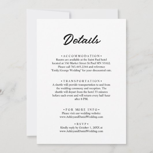 書エレガント跡の文字の白黒結婚付き 招待状 (裏面)