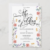 書エレガント跡の春の花結婚の 招待状 (正面)