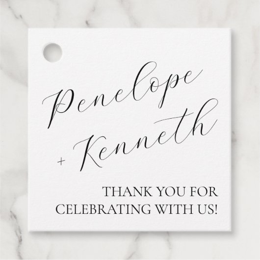 書エレガント跡の白結婚のカスタム フェイバータグ (正面)