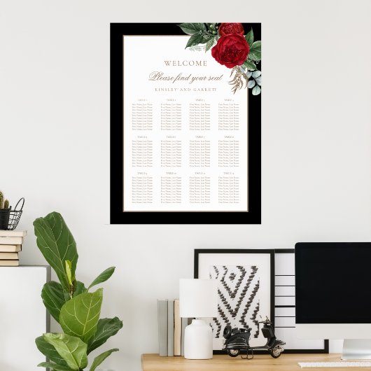 書エレガント跡の白黒の座席表 ポスター (ホームオフィス)