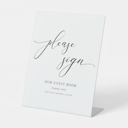 書エレガント跡の結婚ゲストブックの看板 台座サイン (正面)