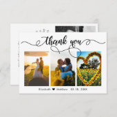 書エレガント跡の結婚写真コラージュ サンキューカード (正面/裏面)