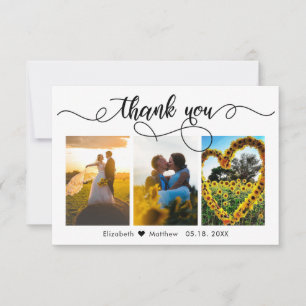 書エレガント跡の結婚写真コラージュ サンキューカード