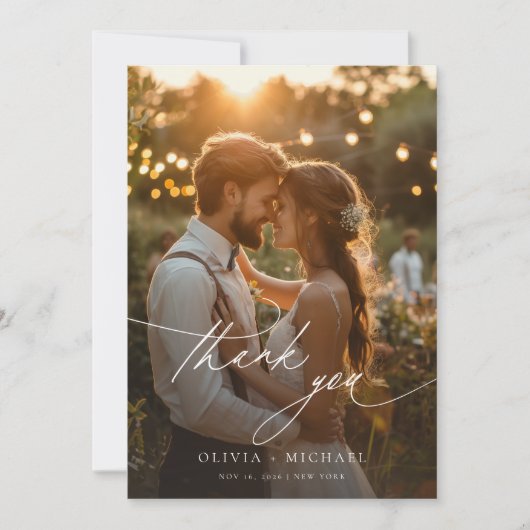 書エレガント跡の結婚写真 サンキューカード (正面)